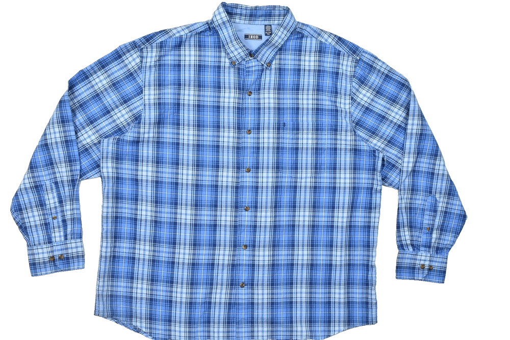 IZOD Men's XXL Blue Plaid Long Sleeve Button Down Shirt Cotton Blend Classic Fit